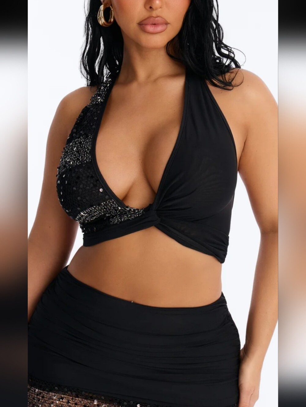 Sequin Halter Cutout Maxi Skirt Set - Picture 3 of 4
